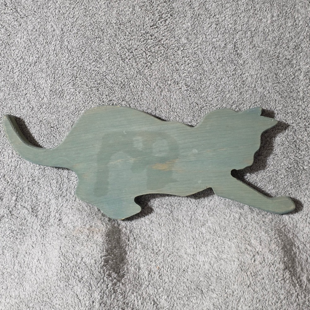 Wooden Cat Cutout Decor Teal in Color Cottagecore Grandmacore